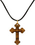 Certified Bethlehem Made Wooden Cross (Olive Wood) Budded Cross Pendant on Black Cord Necklace in Natural Cotton Pouch - 24" Adjustable Wood Cross...