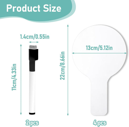 4PCS 5x8.6 Inch Dry Erase Paddles, Handheld Whiteboard and 2 Black Marker Set Handheld Double Sided Auction Paddles, Student Acrylic Answer Boards...