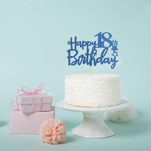 Royal Blue Glitter Happy 18th Birthday Cake Topper - 18 Sign Cake Topper - Cheers to 18 Years Party Supplies - 18th Birthday Party Decorations...