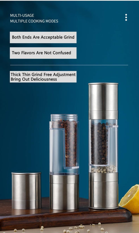 Salt and Pepper mills Grinder 2 in 1 Manual Stainless Steel Salt pulverizer kibbler Mill Herb Spice Grinder Shakers Refillable clean Adjustable Co...