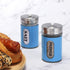 Salt and Pepper Shakers Stainless Steel and Glass Set with Adjustable Pour Holes (Blue)...