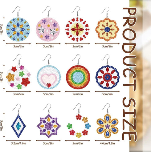 BEUNITONE 12 Pairs Flower Diamond Painting Earrings Love Heart DIY Earring Making Kit Star Diamond Art Earrings Jewelry Making Kit for Adults Wome...