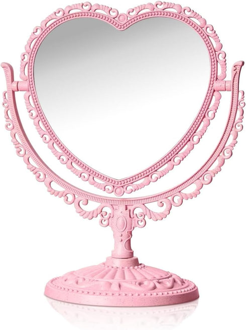 Pink Heart Vanity Mirror 360 Degree Swivel Makeup Mirror Aesthetic Mirror Double Sided Table Desk Countertop Mirror Stand Cosmetic Mirror Dresser ...