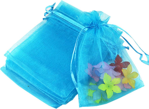 50 Pcs Per Pack 4x6 Gifts Wrap Bags Aqua Blue, Organza Sheer Fabric, Drawstring Transparent Mesh Bags for Baby Shower Favor,Anniversary,Dried Lave...