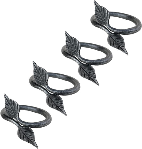 Hand Forged Metal Leaf Napkin Ring Set of 4 Pcs Wrought Iron Handmade Napkin Ring for Wedding Dinner Parties, Dining Room, Family Gathering and Sp...
