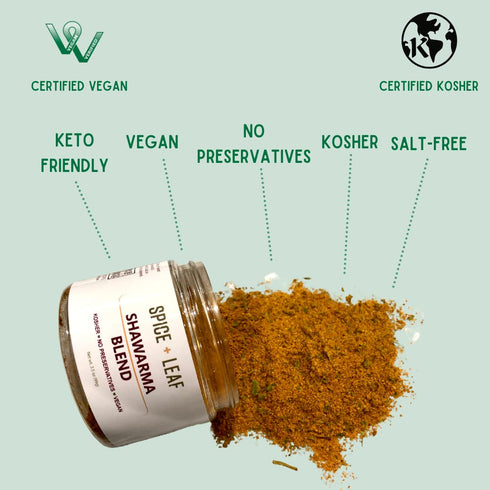 Premium Shawarma Spice Seasoning by Spice + Leaf, 3.5 Oz - Kosher, Vegan Preservative Free Spice Blend for Middle Eastern Flavor. Vegetarian, Dair...