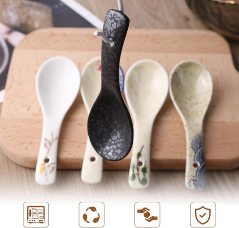 HANSGO 6PCS Asian Soup Spoons, Chinese Japanese Retro Soup Spoons 5.5 Inch Ceramic Soup Spoons for Wonton Ramen Noodles...
