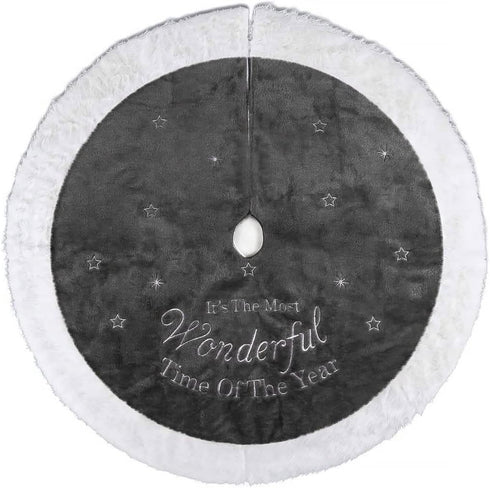 yuboo Gray Christmas Tree Skirt, 36" Faux Fur Pencil Tree Skirt Rug with White Embroidered Snowflakes for 5-6 ft Christmas Tree for Grey Christmas...