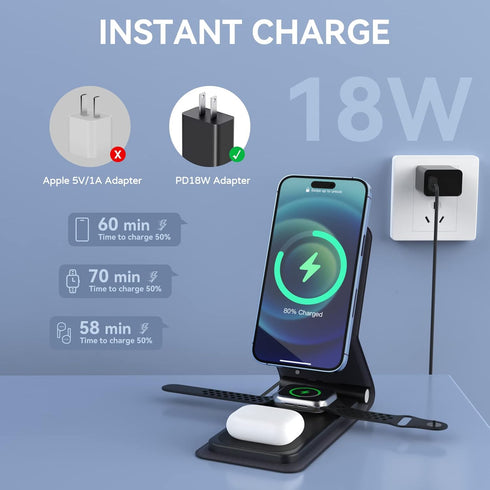 3 in 1 charging station?Magnetic foldable charger,travel charging pad for iPhone 14 13 12 Pro Max & Apple Watch - Charging Stand Dock for AirPods....