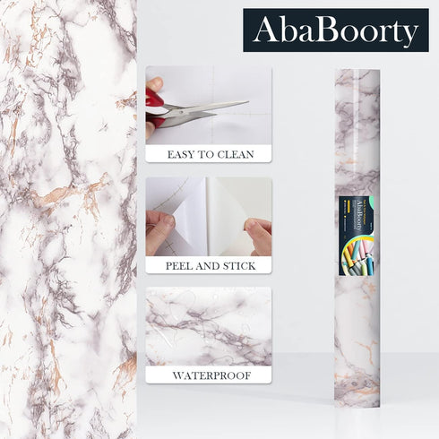 85" x15.8" White Brown Marble Contact Paper Glossy Marble Wallpaper Peel and Stick Countertops for Kitchen Bathroom Counter top Stick Paper Granit...