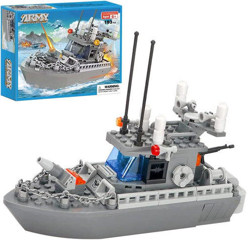 Army Toys Battleship Building Blocks Coast Guard Warship with Solid Hull and Deck Building Set Fun Preschool Educational toys for Boys and Girls 6...