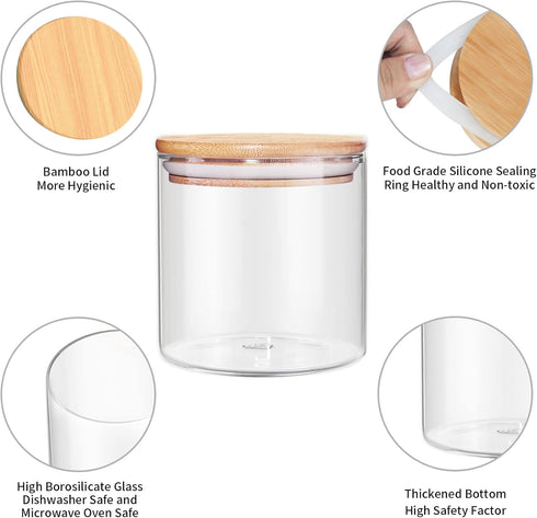 18 Oz/550 ML Glass Jar with Lid, Clear Thickened Version Glass Storage Containers with Sealed Bamboo Lid, For Coffee, Sugar, Spices, Tea, Beans, C...