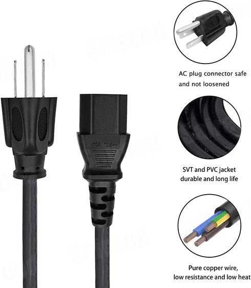 3 prong Power Cord Replacement for KRK Rokit 5 6 8 RP6G3-NA RP5G2 RP6G2 RPG2 RP8G2 VXT8 VXT6 VXT4 Studio Monitor Subwoofer Power Cord 8ft IEC C13 ...