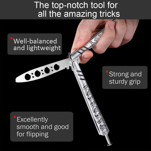 GOOD WORKER Butterfly Knife Trainer - Balisong Trainer - Balisong Butterfly Knives NOT Real NOT Sharp Blade - Practice Butterfly - Black Dull Tric...