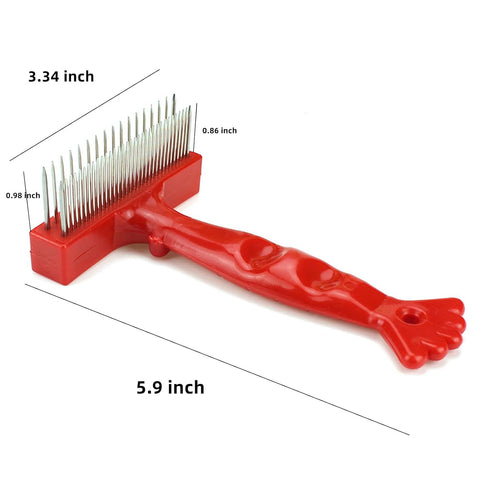Dog Rake Hair Removal Brush Comb - Long Hair Dog Bottom Rake, Large Dog Long Hair - Hair Removal Brush, Dense Double Row Stainless Steel Pin - Red...
