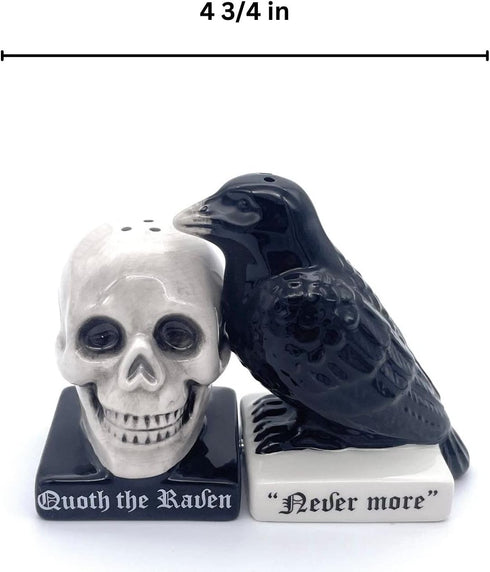 Rustix Quoth The Raven Ceramic Gothic Halloween Decor Cute skull Horror Salt and Pepper Shaker Set Scary Spooky and witchy Gift Fall Season Decor ...