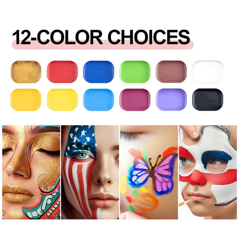 Transon 12colors Face Painting Kit for Kids Adults Non-toxic Water-based Paint with Brushes Stencils and Glitters...