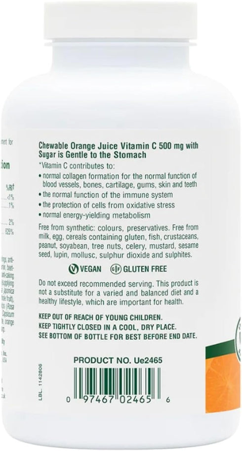 Natures Plus Orange Juice Chewable Vitamin C - 500 mg, 90 Tablets - High Potency Immune & Vascular Health Support Supplement, Antioxidant - Gentle...