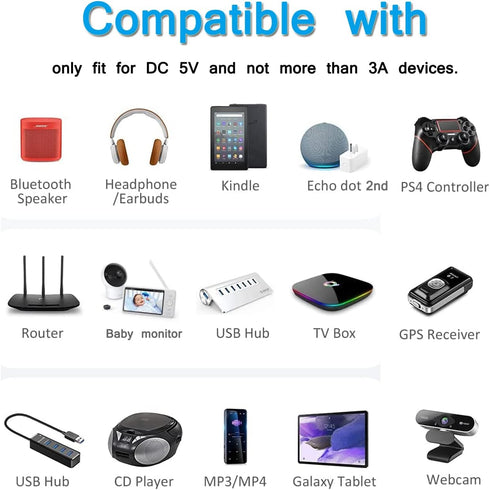 DC 5V Power Supply, 5 Volts 3Amps AC DC Power Adapter, USB C Charger for 5Vdc 3A 2A 1A iPhone Charger Cord/Massager Gun/Sony Bluetooth Speaker/Ear...