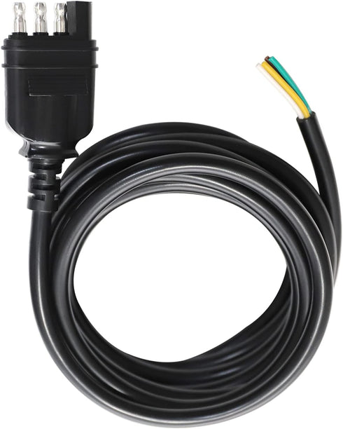 4 Way Trailer End Connector Wire 10 Feet Jacketed Cable, Heavy Duty 18AWG 4 Pin Trailer Light Plug Color-Coded Pure Copper, Trailer-Side Male End ...