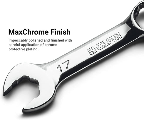 Capri Tools 12 mm WaveDrive Pro Stubby Combination Wrench for Regular and Rounded Bolts...