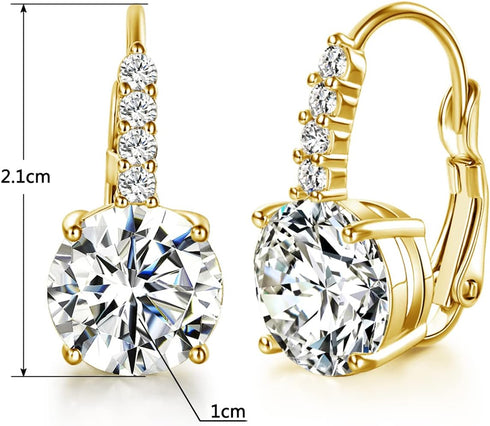 14K Gold Plated Round Cut Cubic Zirconia Drop Dangle Earrings Prong Setting Bridal Earrings for Women...
