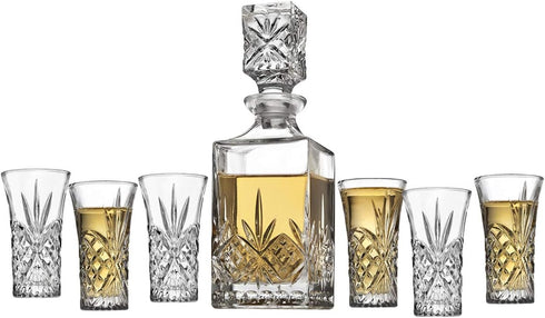 Godinger Mini Whiskey Decanter and Shot Glasses Barware Set - 10oz Decanter for Scotch Wine or Vodka - Dublin Collection...