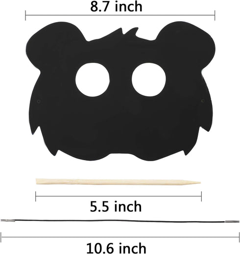 36 Pieces Scratch Paper Animal Masks Scratch Rainbow Masks with Elastic Cords and 12 Pieces Wood Stylus for Costume Dress up Parties Decorations a...