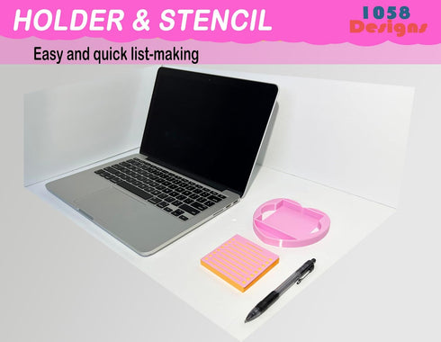 Heart Sticky Note Holder with Stencil PINK, Sticky Note Dispenser Compatible with Post-It Note, Post Note Organizer 3x3 Self Stick Note Pads Offic...