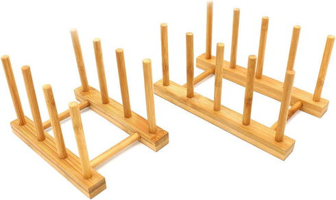 2 Pcs Household Kitchen Natural Bamboo Drain Dish Rack, Multifunctional Cup and Book Storage Rack, 8"(L) x 4.5"(W) x 4.2"(H), 6"(L) x 4.5"(W) x 4....