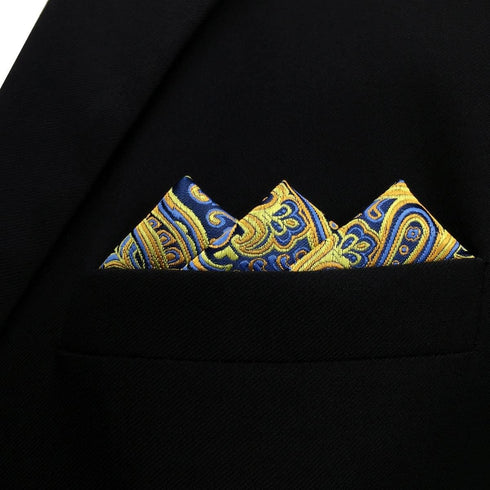 S&W SHLAX&WING Mens Ties Silk Neckties Yellow Mustard Paisley Matching Pocket Square...