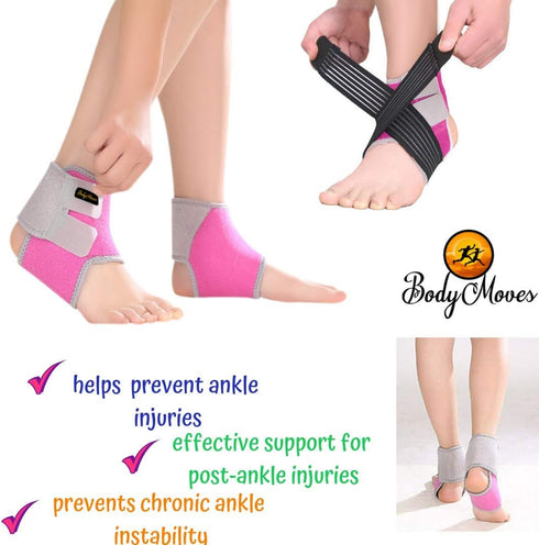 BodyMoves Kid's Ankle brace support PLUS Hot and Cold Ice Pack (Sweet Pink, SMALL for Little Kids (US 12-3))...