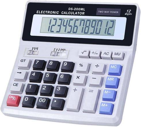 Desk Calculator Large 12 Digit Display, Dual Power Basic Calculator Desktop, Big Button for Office, Business, Home and School (Grey)....
