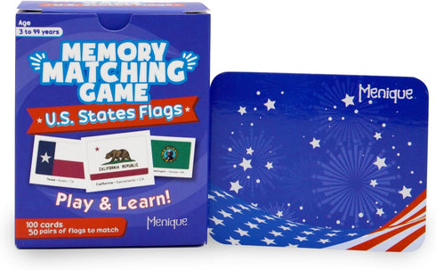 Menique, Memory Matching Game U.S. States Flags, educational card game....