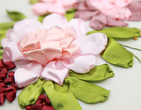 Gogobear Silk Ribbon Flowers Embroidery Kit for Art Craft Sewing Handmade 3D Wall Decor Hanging Pictures with Bamboo Embroidery Bandage...