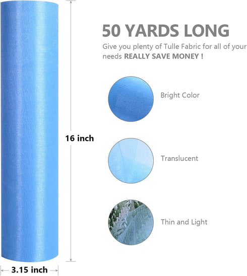 Crystal Organza Fabric Tulle - 16" by 50 Yards Sheer Fabric for Wedding Party Decoration Bridal Shower Tutu Roll Netting Spool Ribbon Wrapping (Li...