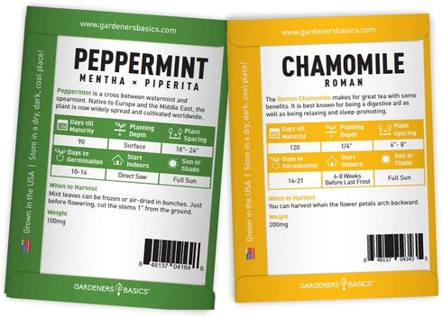 Gardeners Basics, Herbal Tea Seeds for Planting Indoors and Outdoors 5 Variety Packets Echinacea, Peppermint, Lavender, Chamomile and Lemon Balm -...