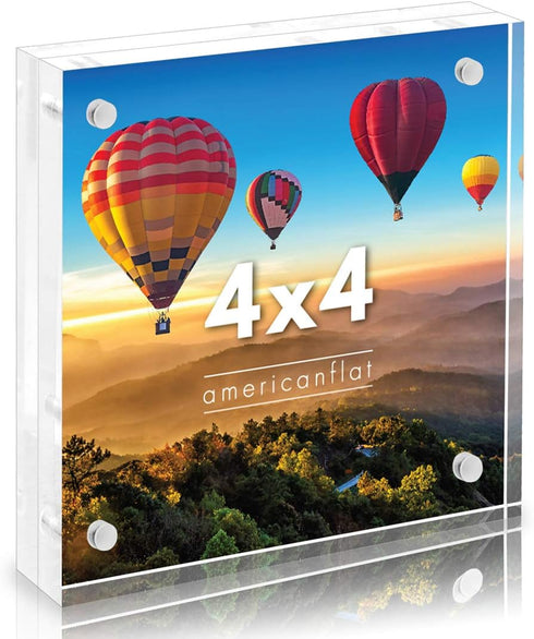 Americanflat 4x4 Acrylic Picture Frame - Double Sided Frames with Magnetic Corners - Transparent Acrylic Frames for Desk or Tabletop Display - 4x4...