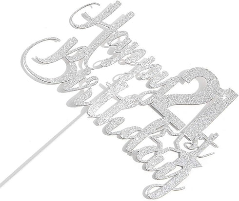 Silver Glitter 21st Birthday Cake Topper - 21st Party Decoration...