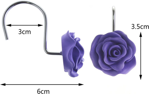 12 PCS Home Fashion Decorative Anti Rust Shower Curtain Hooks Rose Design Shower Curtain Rings Hooks (Purple)...