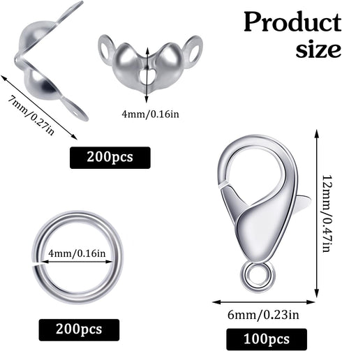 Lobster Clasps for Jewelry Making, 500 Pcs Jewelry Making Supplies Includes 100 Pcs Lobster Claw Clasps, 200 Pcs Open Jump Rings and 200 Pcs Bead ...