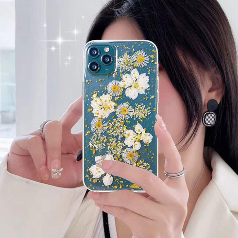 Abbery Designed for iPhone 11 Pro Max Pressed Flower Case, Cute Bling Glitter Sparkle Clear with Design Soft Silicone TPU Rubber Dried Real Floral...