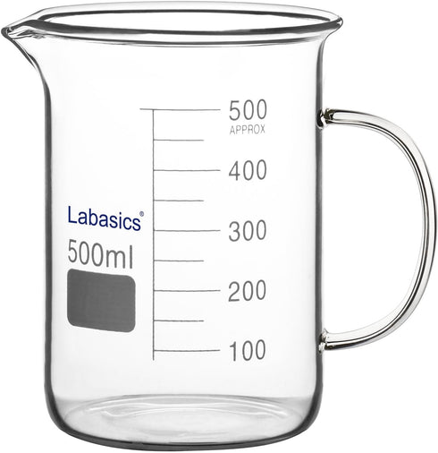 Glass Beaker, G3.3 Borosilicate Laboratory Grade Glass Graduated Beaker Transparent Measuring Beaker Cup Low Form Griffin Beaker with Handle and S...