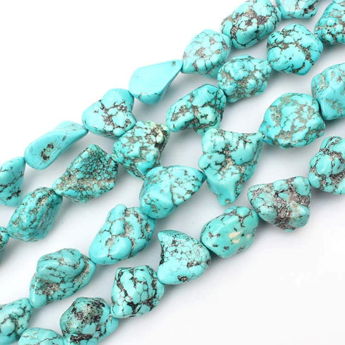 HAAMIIQII 10-15mm Freeform Irregular Blue Turquoise Beads Loose Gemstone Beads for Jewelry Making Strand 15 Inch (22-30pcs)...
