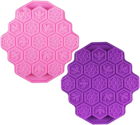 2 Pcs 19 Cavities Honeycomb Silicone Cake Molds FineGood Muffin Cookie Baking Pan Candy Soap Making Divided Moulds-Pink & Purple...