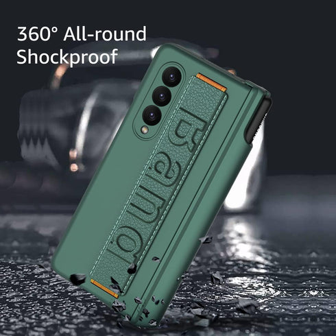 for Samsung Galaxy Z Fold 3 Case with Wrist Strap & Screen Protector & S Pen Slot,Magnetic Hinge Protective Bumper Case Ultra Slim Shockproof Anti...