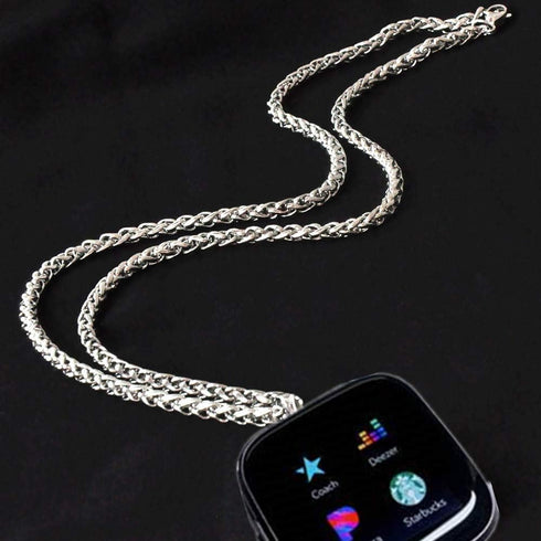 Stainless Steel Chain Necklace Smartwatch Band Compatible with Fitbit Versa 1/2/Lite Newest Polished Silver Metal Wheat Chain Strap Rope Neckband ...