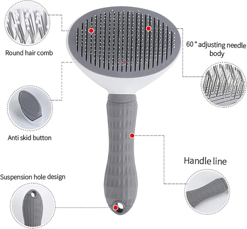 Self-Cleaning Slicker Brush for Dogs and Cats, Hair Cleaner Brush, Shedding and Dematting Grooming Comb, Pet Grooming Brush-Pink...