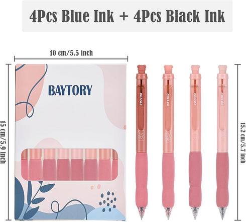 BAYTORY 8Pcs Retractable Erasable Gel Pens, 4 Blue & 4 Black Ink 0.5 mm Fine Point with Cute Eraser, Smooth Write Quick Dry School Office Note Tak...