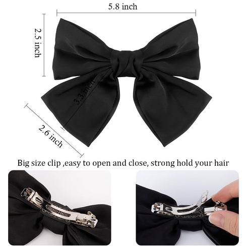 Ahoney 6 Pack Satin Hair Bow Hair Clips for Women Girls, 6" Bowknot Hair Ribbons for Hair Ponytail Cute Hair Clips Bow for Hair Accessories Barret...